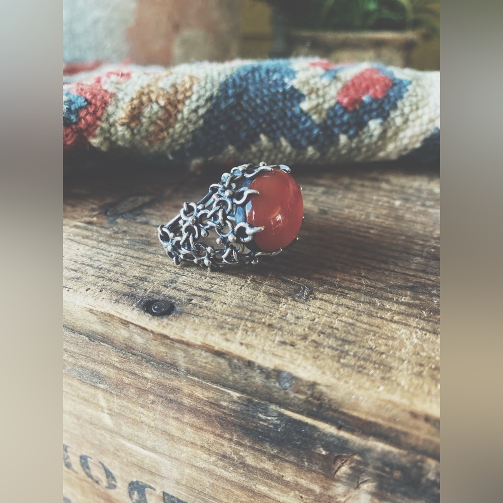 Ring Vintage Jasper Flower Cage size 8